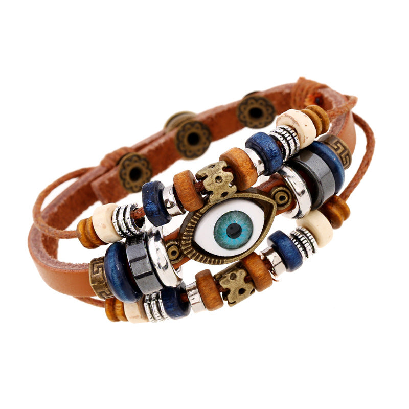 Pulsera de cuero con cuentas de ojos al por mayor